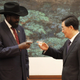 South Sudan's president Salva Kiir and then Chinese president Hu Jintao toast to each other in the Great Hall of the People in Beijing on 24 April 2012.